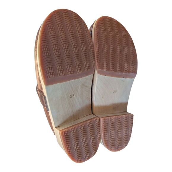 Kurier BFF Low Heel Wood Sole Clogs Brown Leather Size  EU 38 Size 7.5 Boho New - Picture 8 of 8